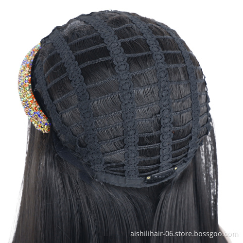 wholesale headband wig for black women diamond hair band long straight black hair synthetic headband wigs